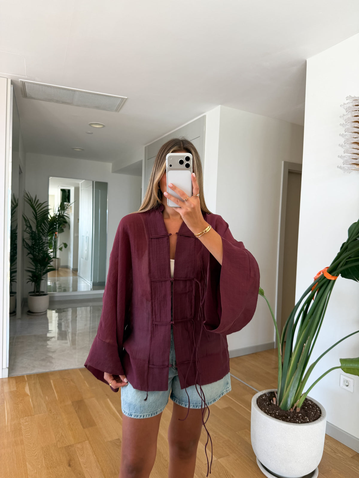 Chinese Style chifon Burgundy Blouse