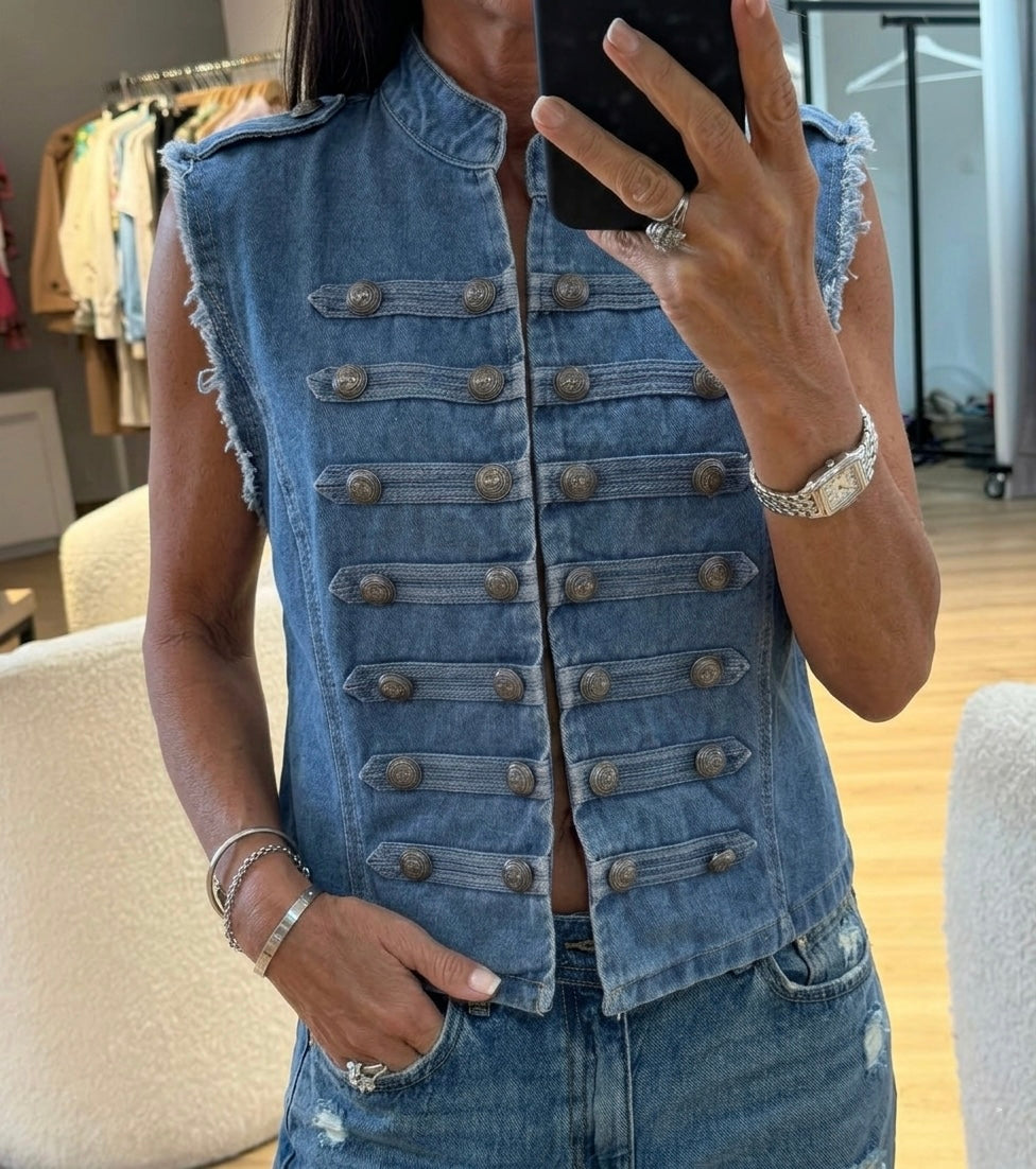 Blue Denim Double breasted buttons Vest