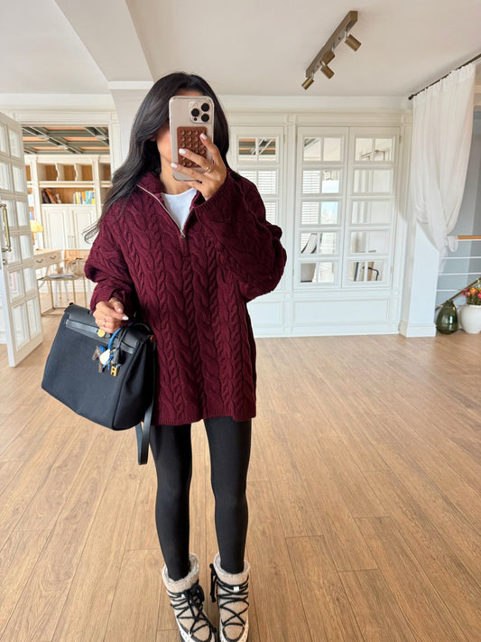 Braided burgundy Oversized Sweater
