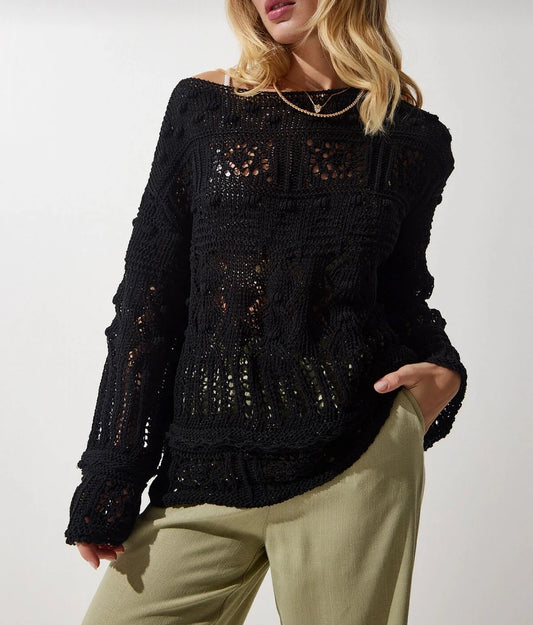 Black crochet sweater
