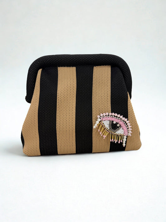 Black Striped Embellishment Clutch