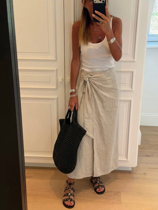 Wrapped Beige linen Pants
