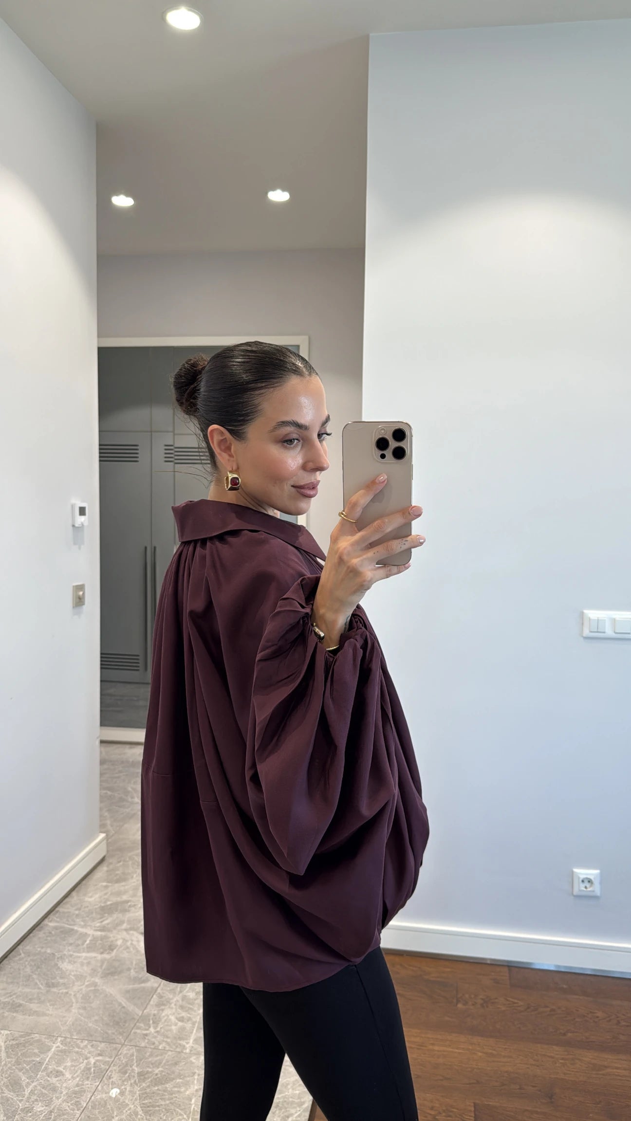 Oversized burgundy Satin batwing sleeve Jacket