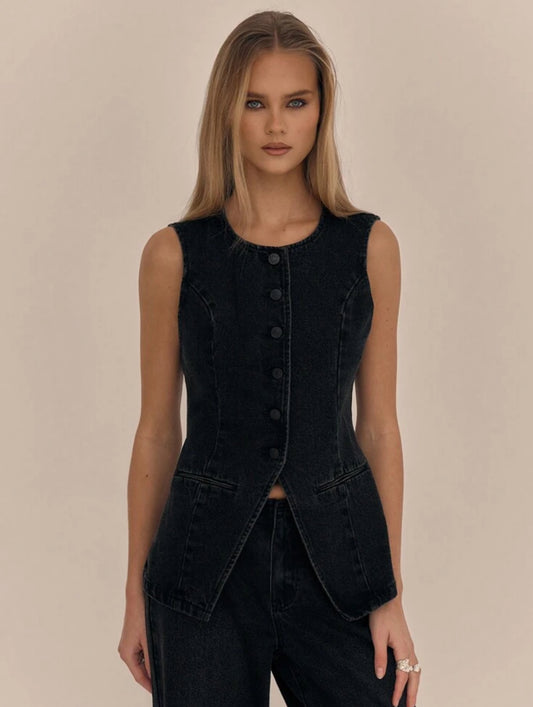 Black Denim Sleevless Vest