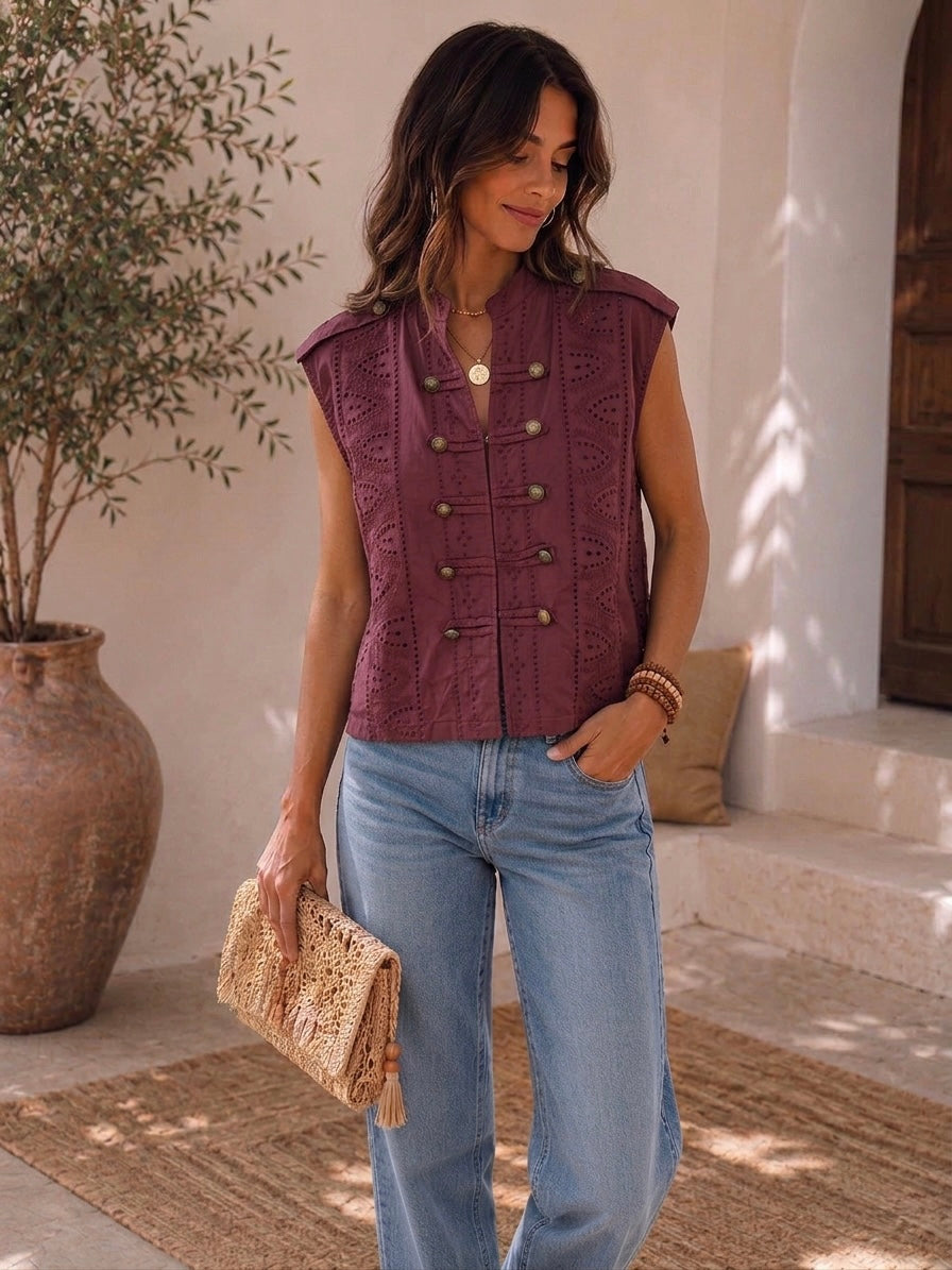 Eyelet double buttons Burgundy Gillet