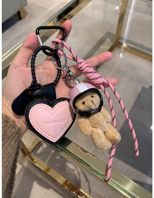 Leather pink heart bag charms