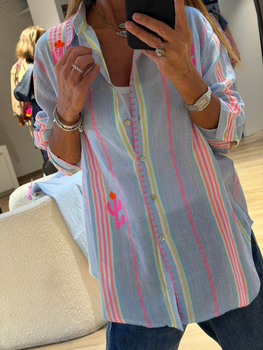 Blue striped cactus Shirt