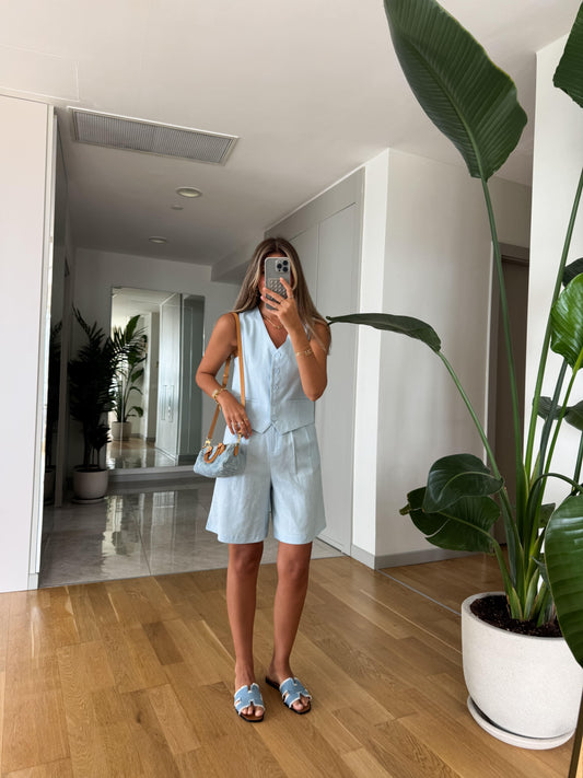 Linen Baby Blue Short Set