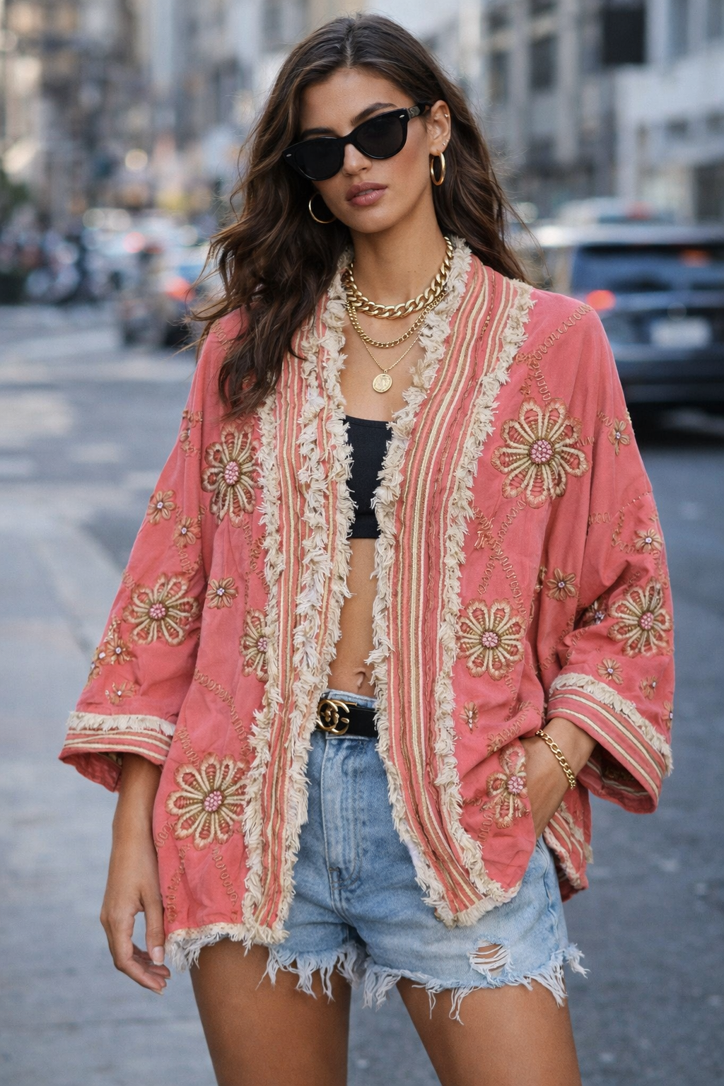 Pink Embroidery Cardigan