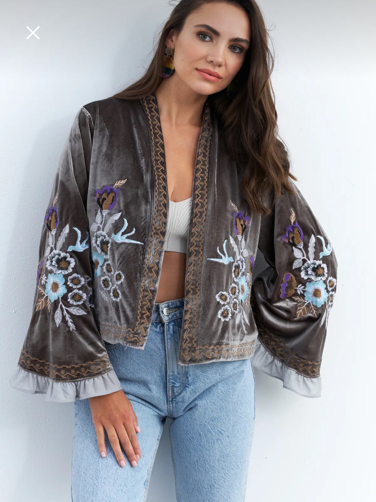 Velvet embroidered cardigan