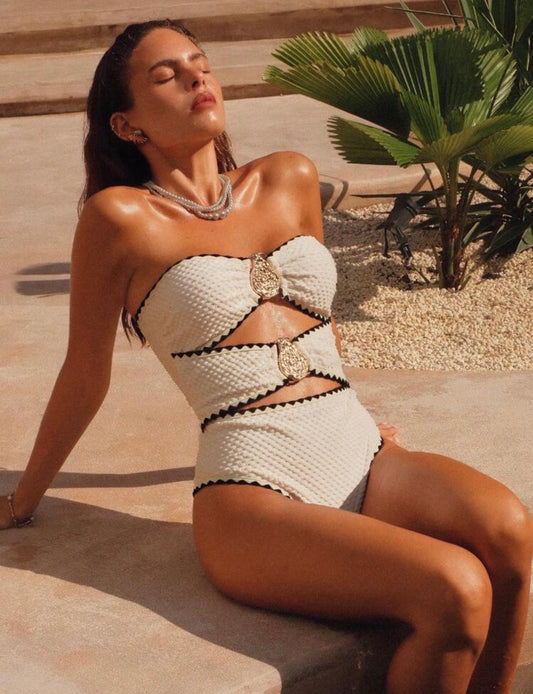Offwhite Gold Details one piece swimsuit