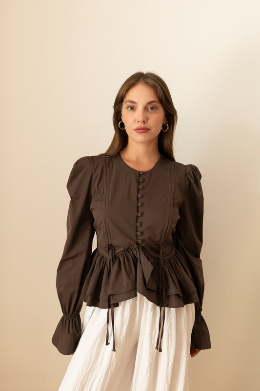 Brown Ruffles Blouse