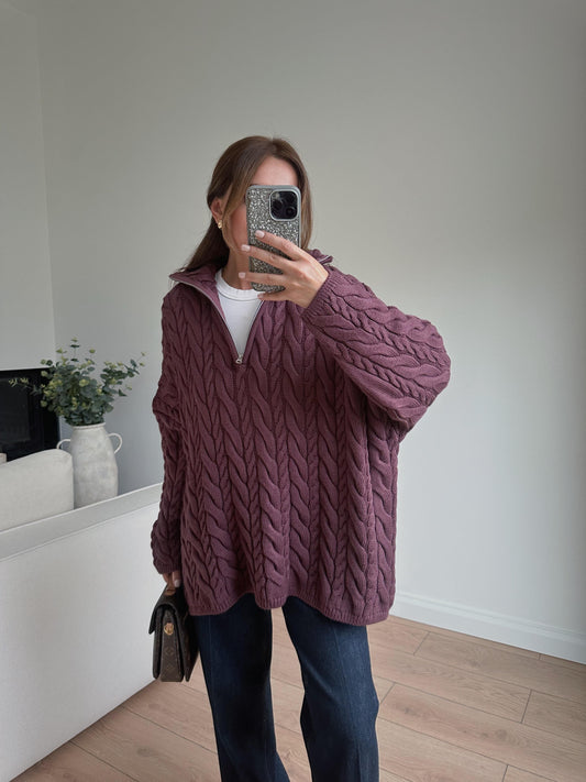 Braided Plum Oversized Sweater