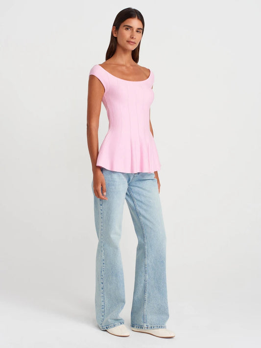 Boat Neck Flounce Knitted Blouse