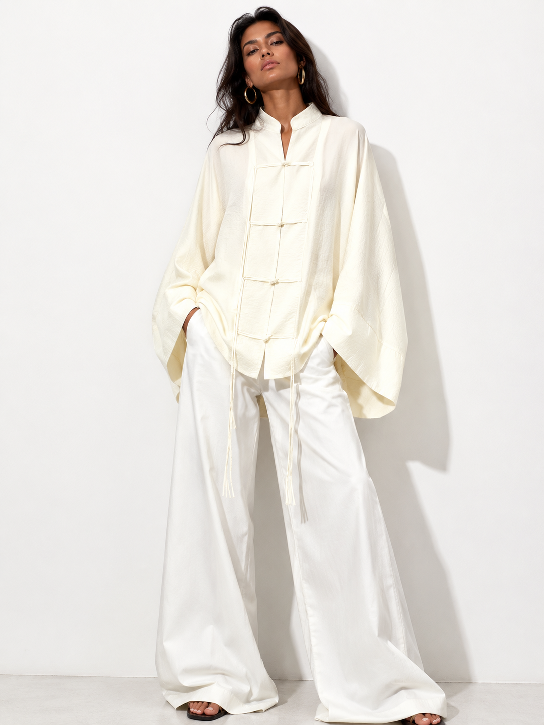 Chinese Style Satin offwhite Blouse