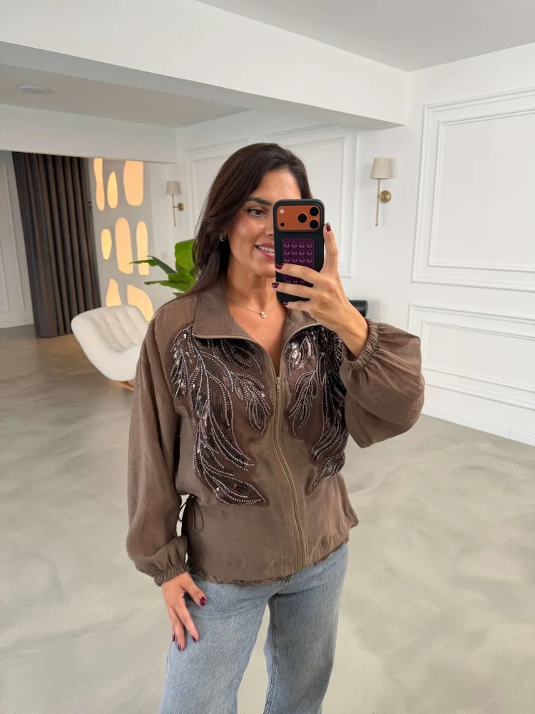 Brown Embroidered Light Jacket