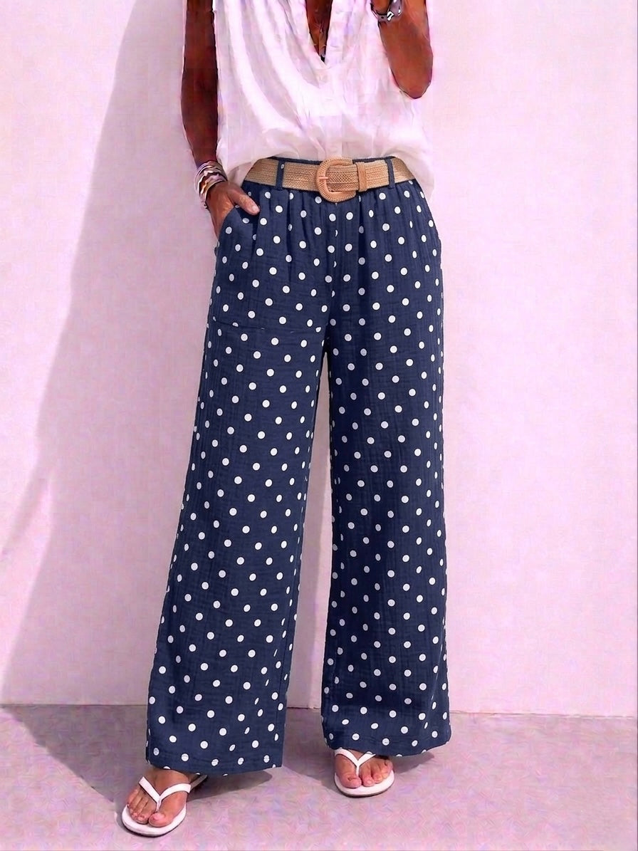 Polka Dot Belted Cotton Pants