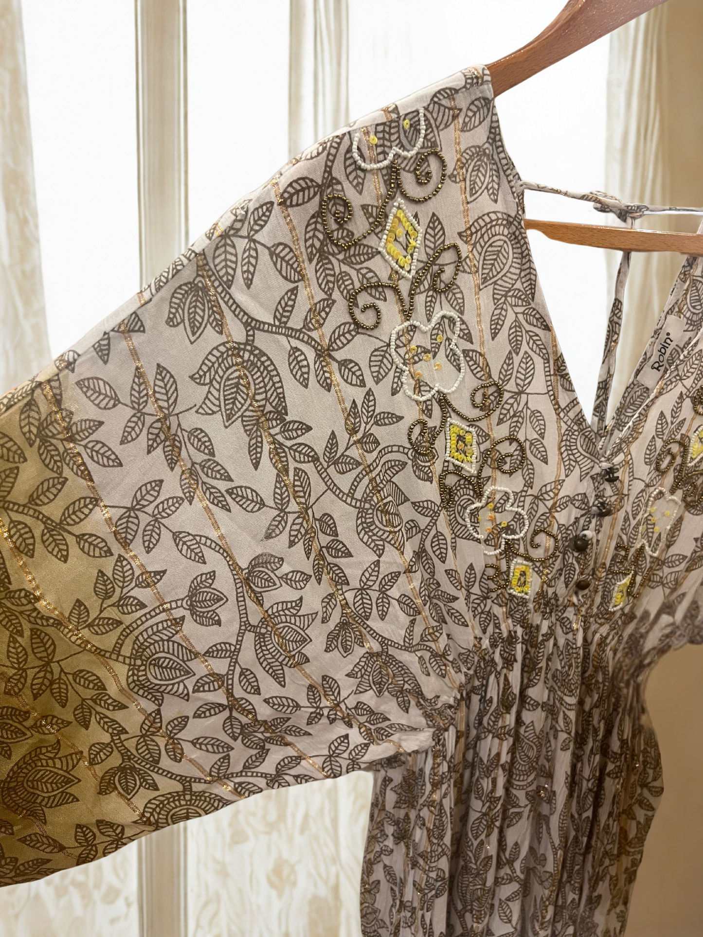 Embroidered Beige/Gold Maxi Dress