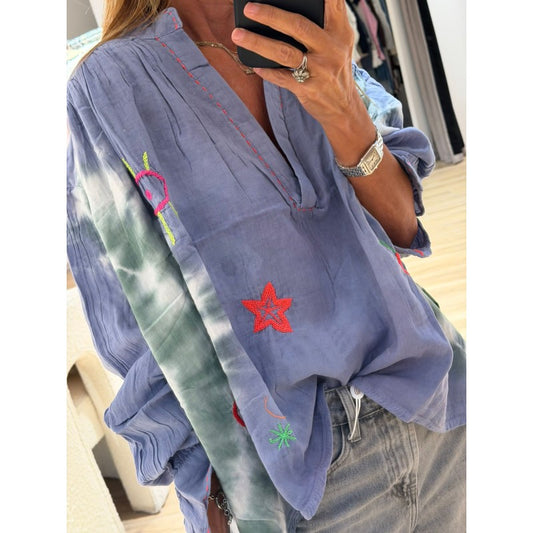 Hand Embroidery tie dye Shirt