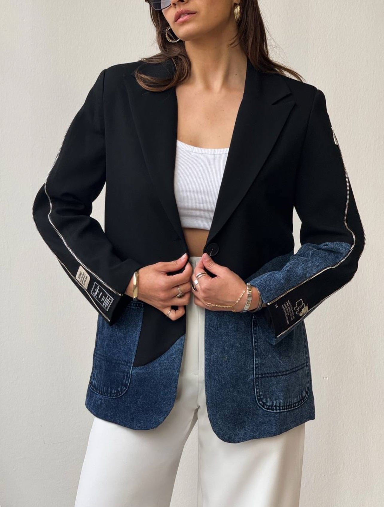 Denim Blazer with zipper details