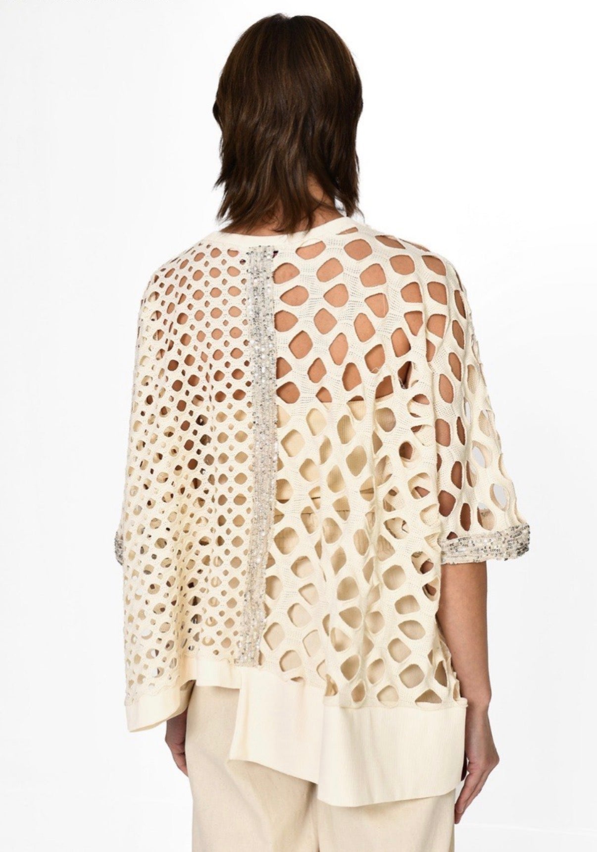 Beige Asymmetrical Blouse with sequins