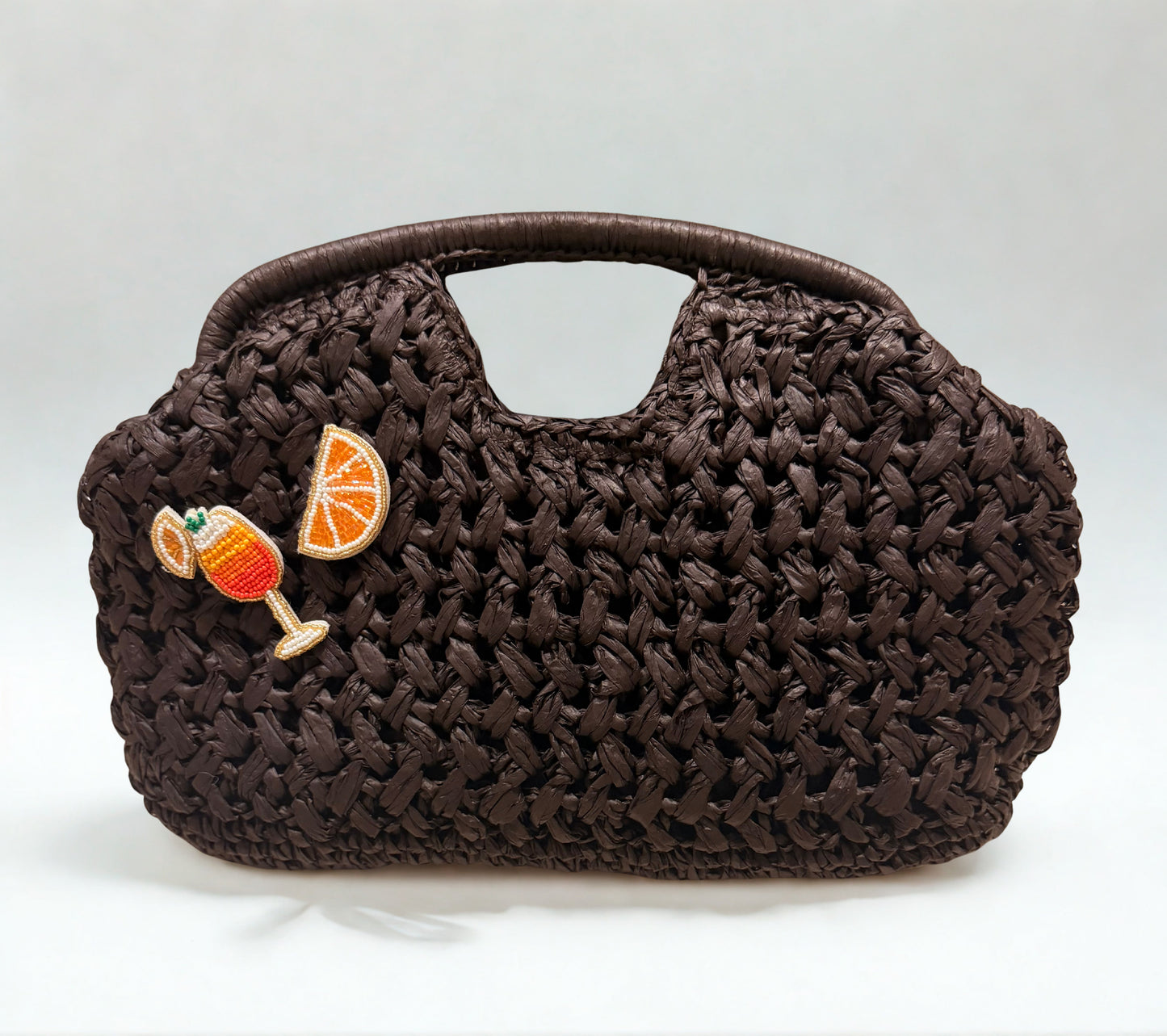 Brown Straw With Embroidery Clutch
