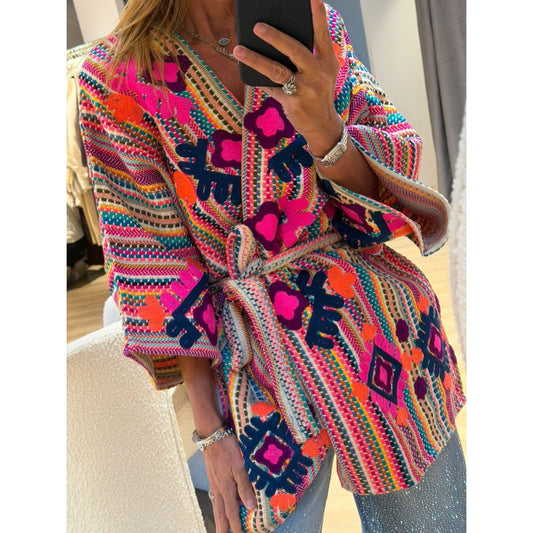 Colorful Embroidered Cardigan