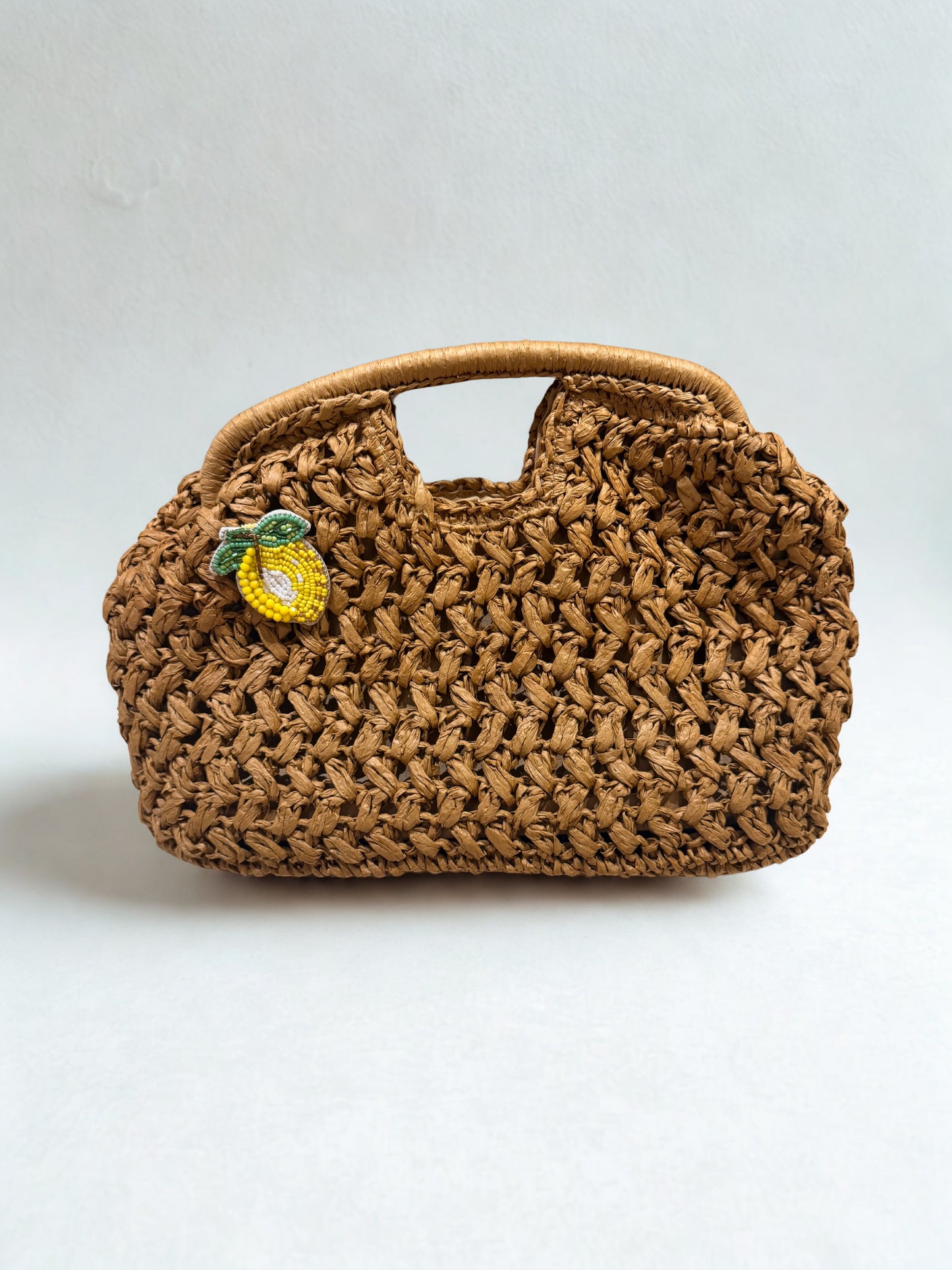 Beige Straw With Embroidery Clutch