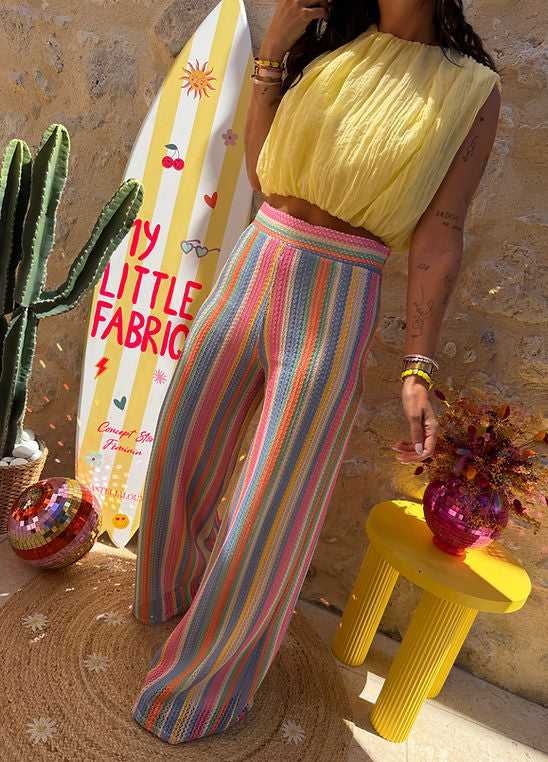 Knit Colorful Wide Leg Pants