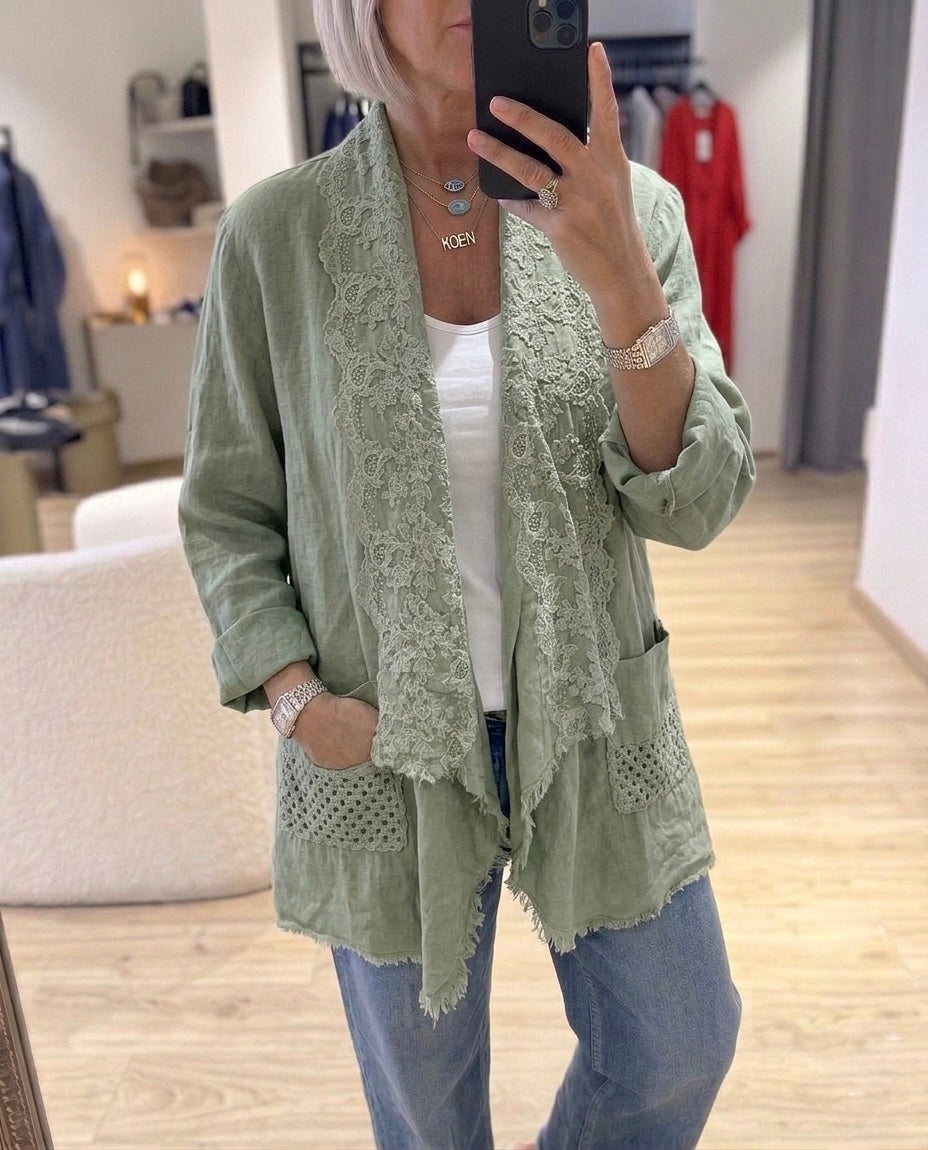Linen dantel collar Details Cardigan