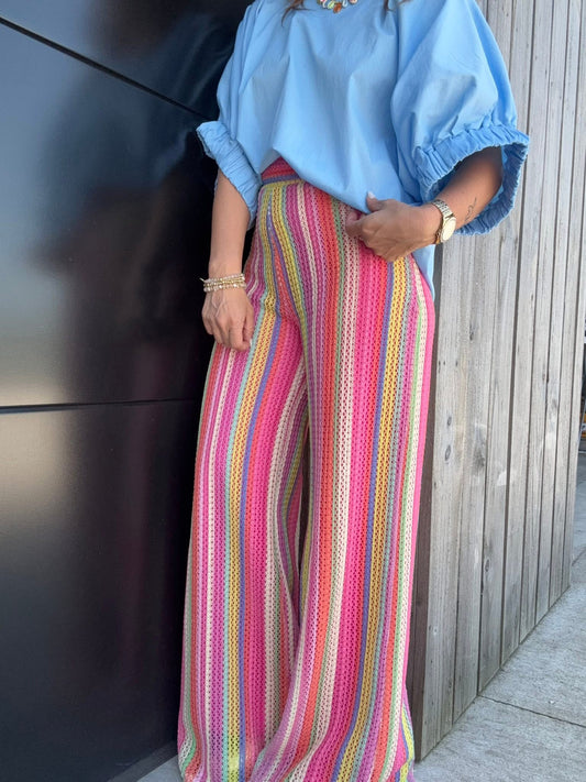 Knit Colorful Striped Wide Leg Pant