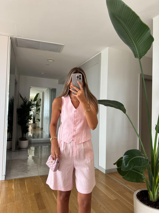 Linen Baby Pink Short Set