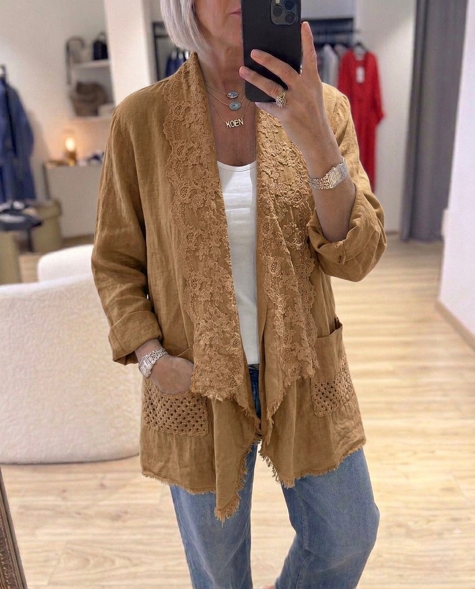 Linen dantel collar Details Cardigan