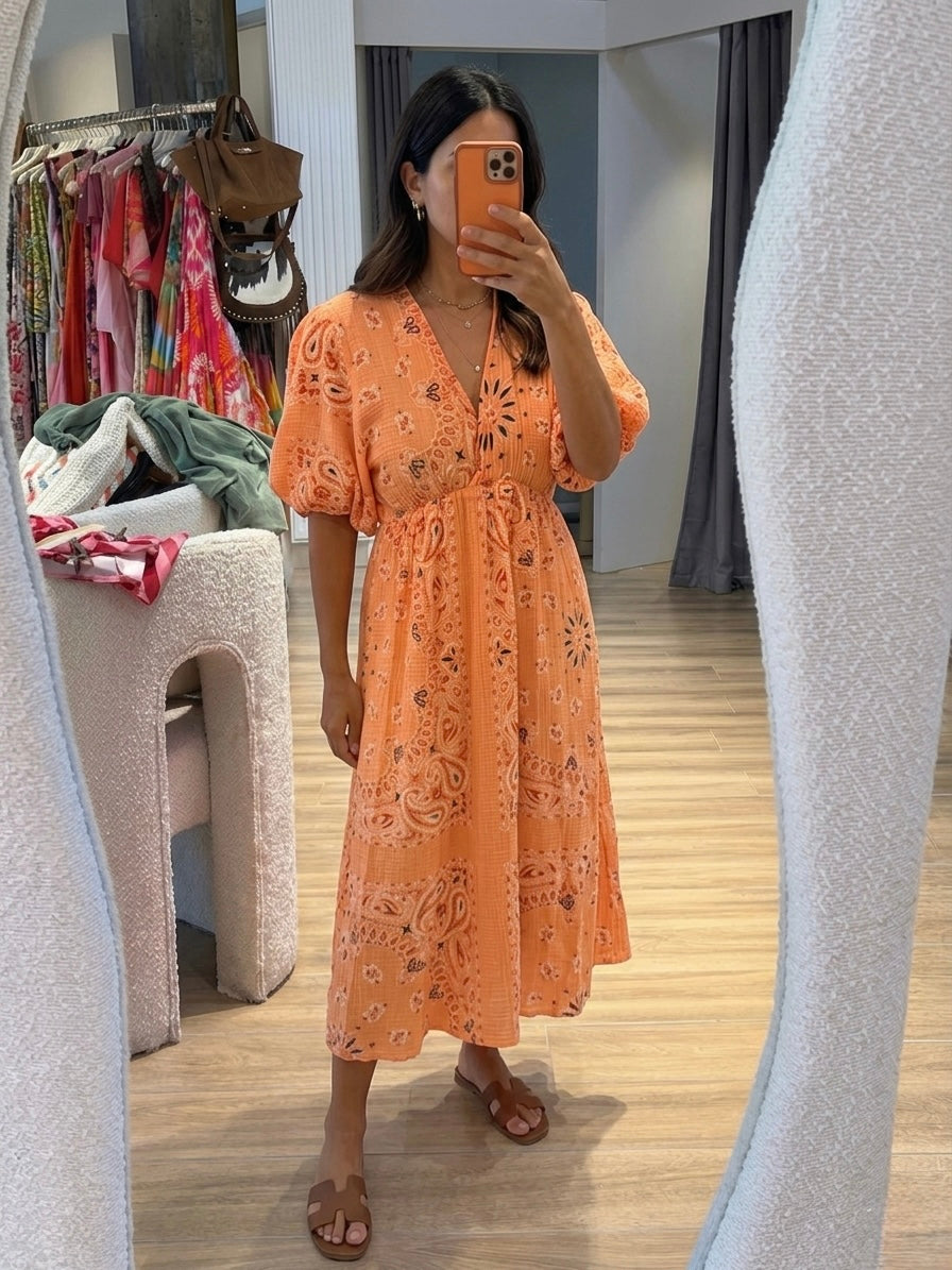 Bandana Print Cotton Pink Dress