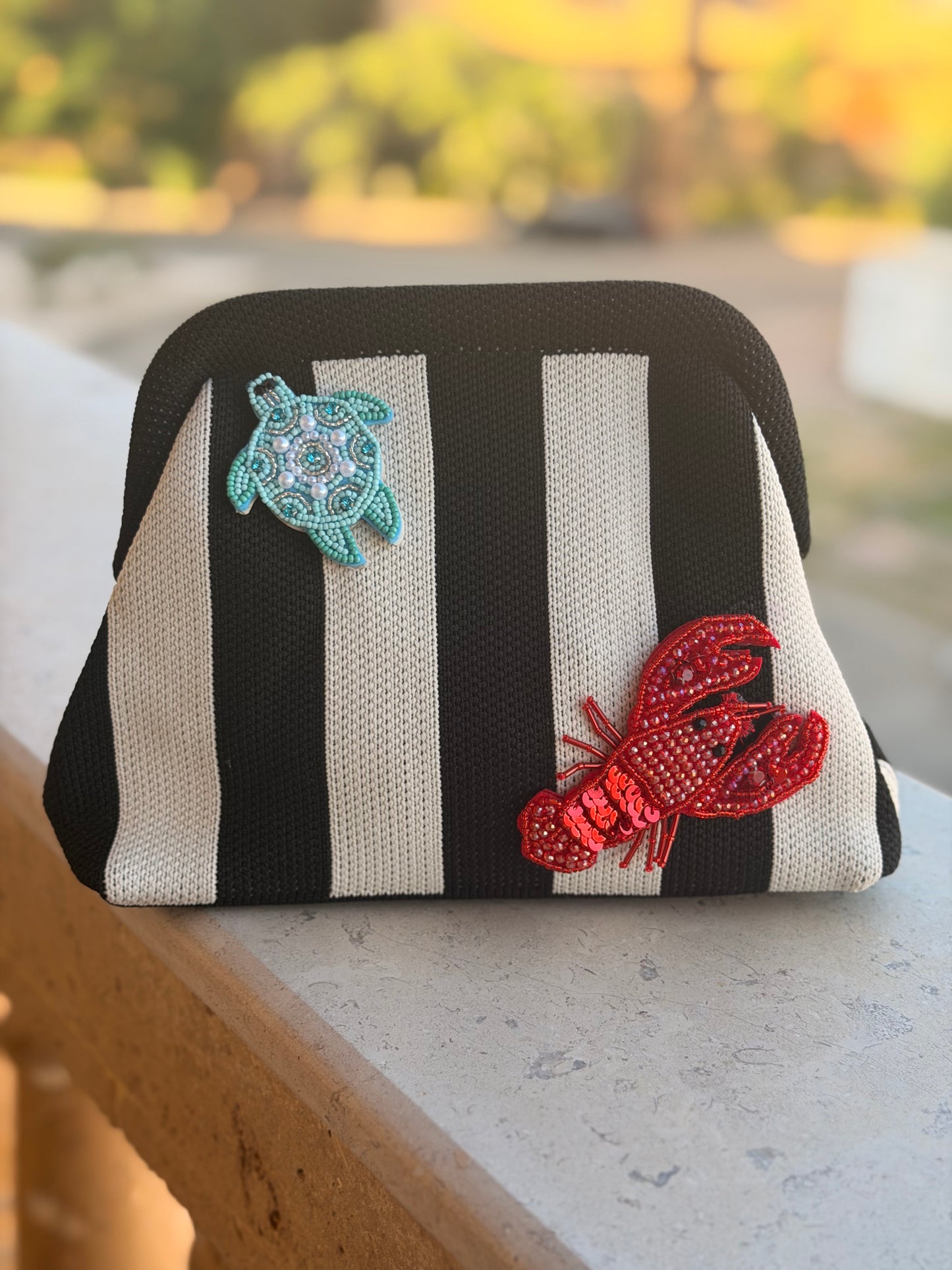 Black Striped Embellishments Clutch