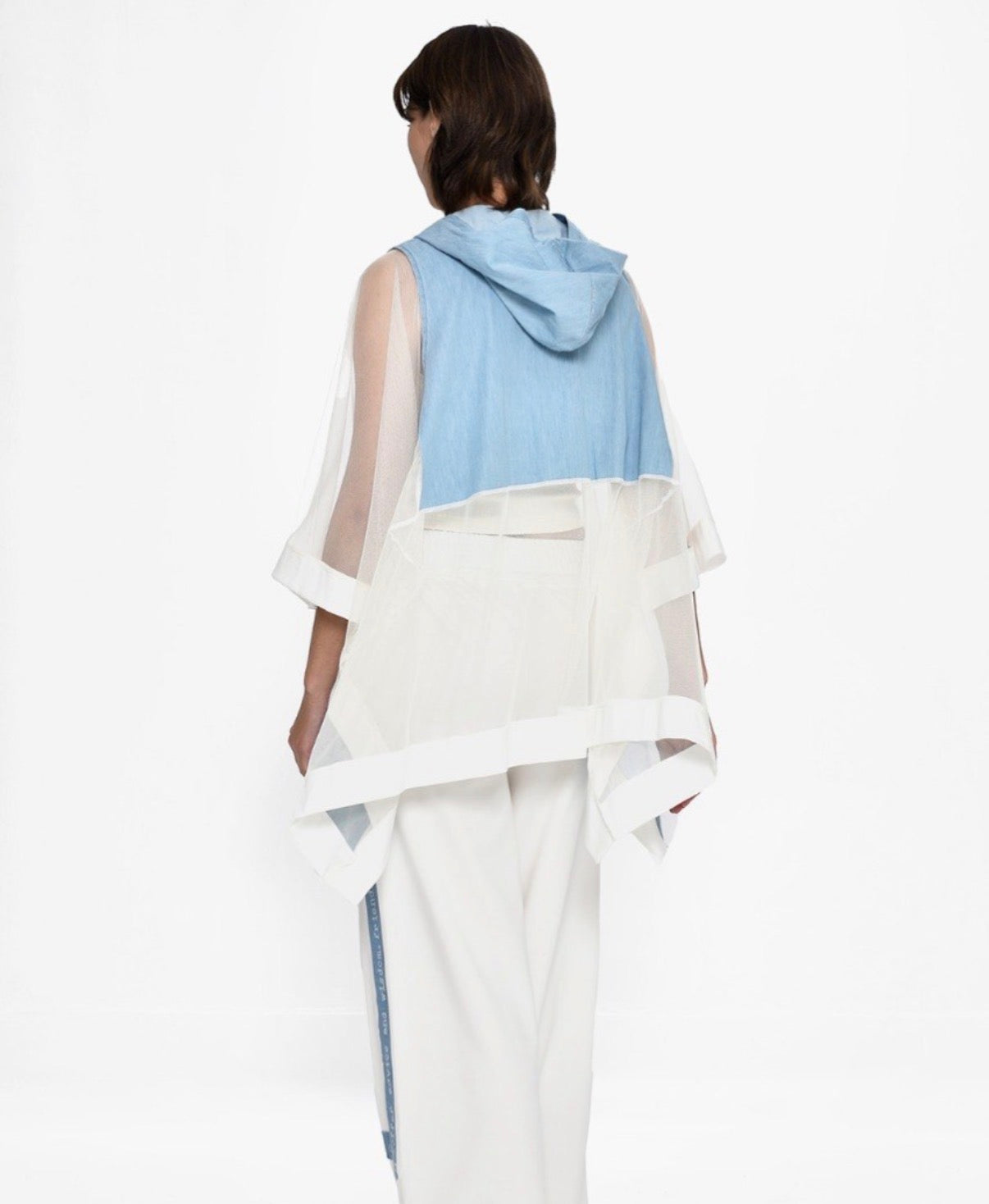Mesh white Denim Long Shirt