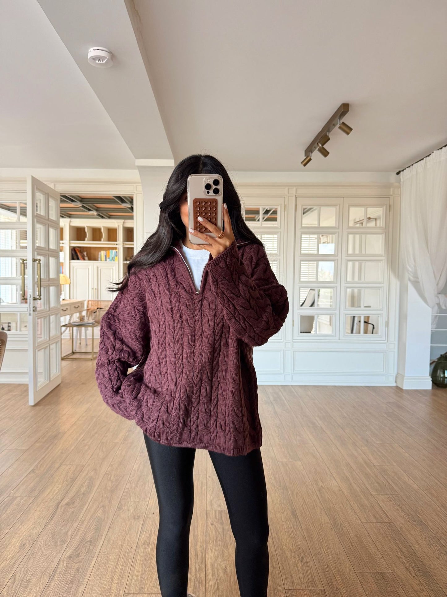 Braided Plum Oversized Sweater