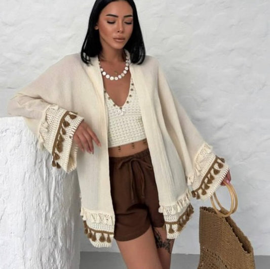 Linen Cardigan with tassels