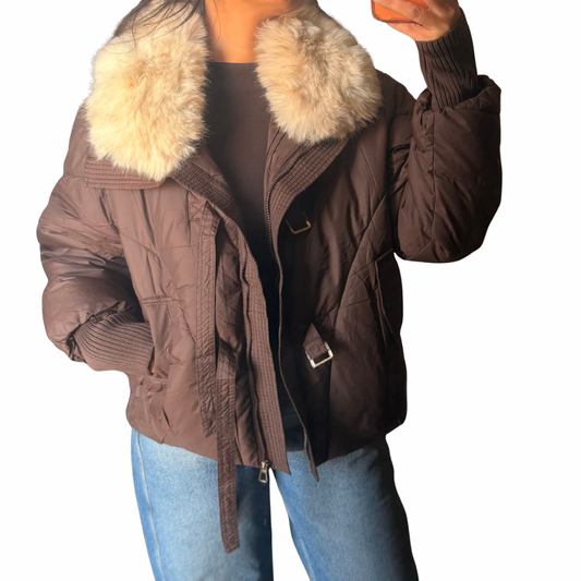 Waterproof Dark  Brown Fur neck Jacket