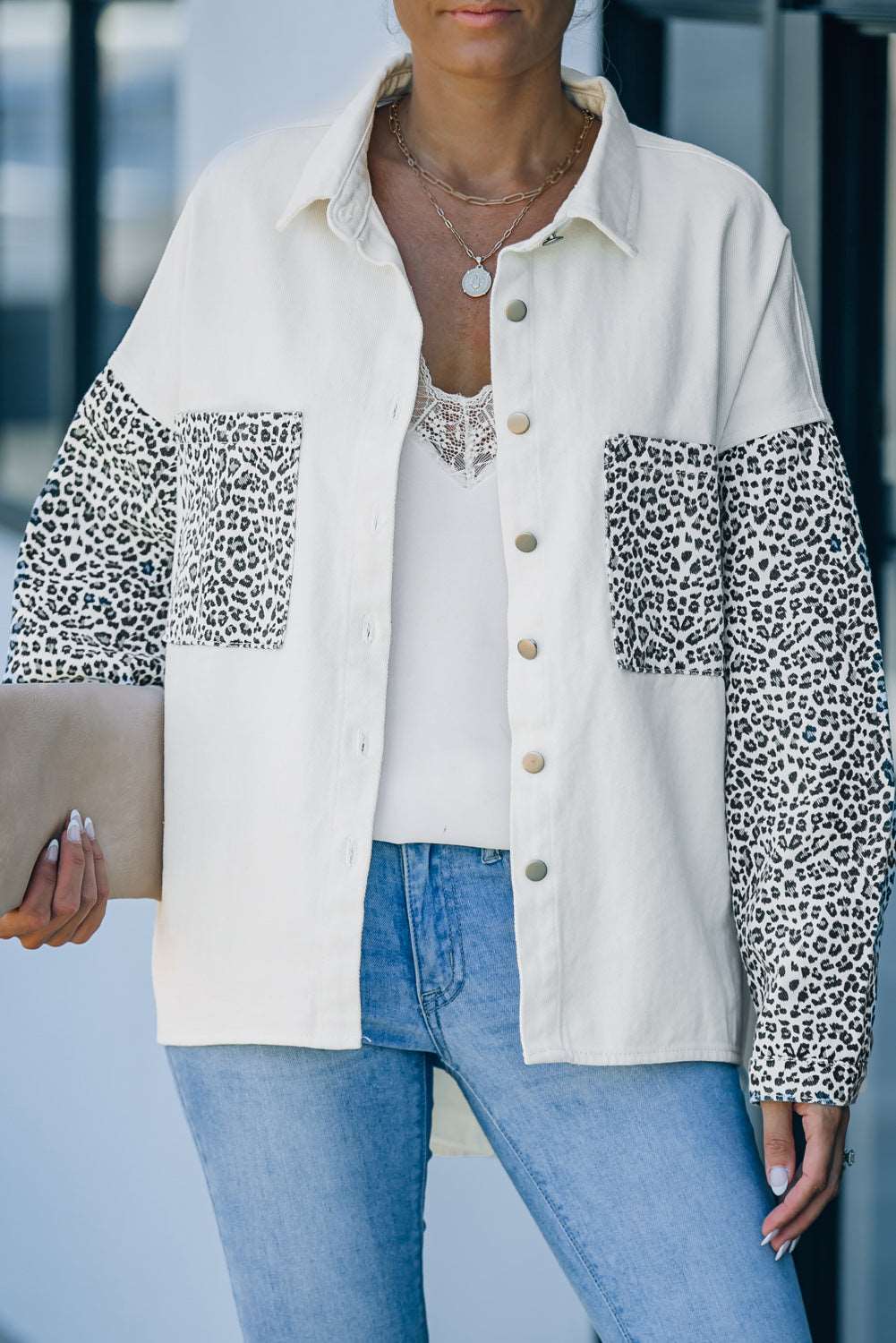 Double Take Leopard Contrast suede Top