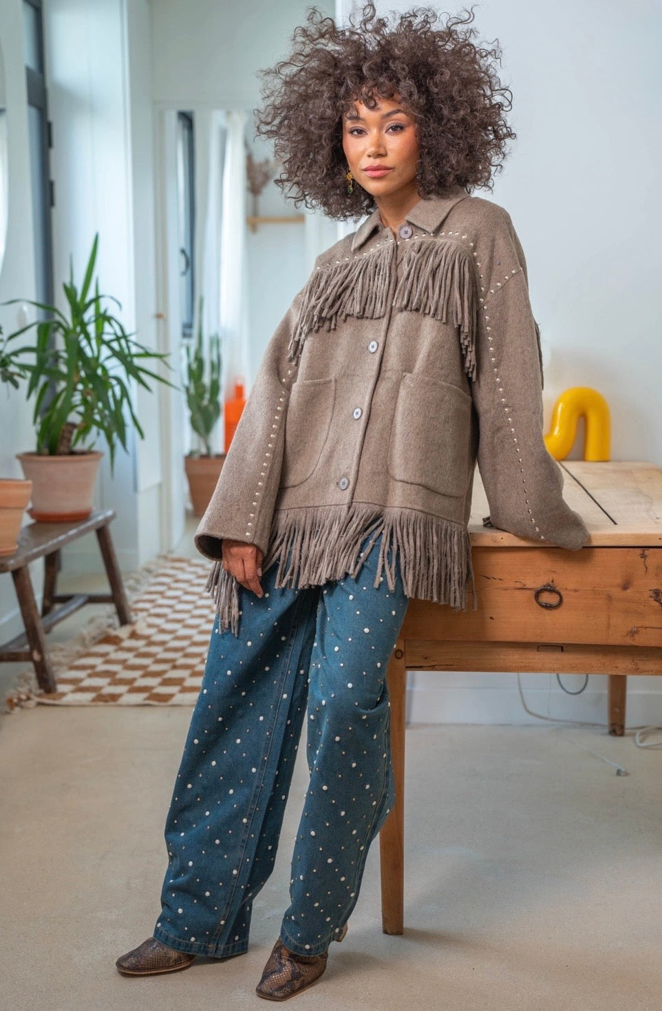 Etaupe Cachmer with Fringes Jacket