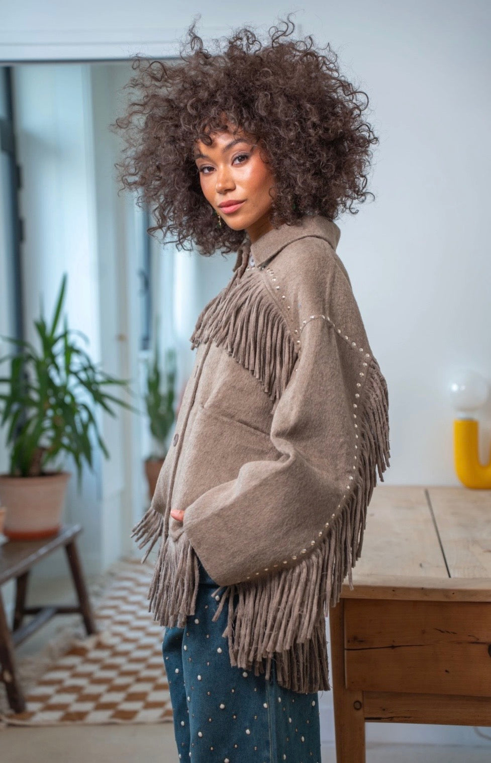 Etaupe Cachmer with Fringes Jacket